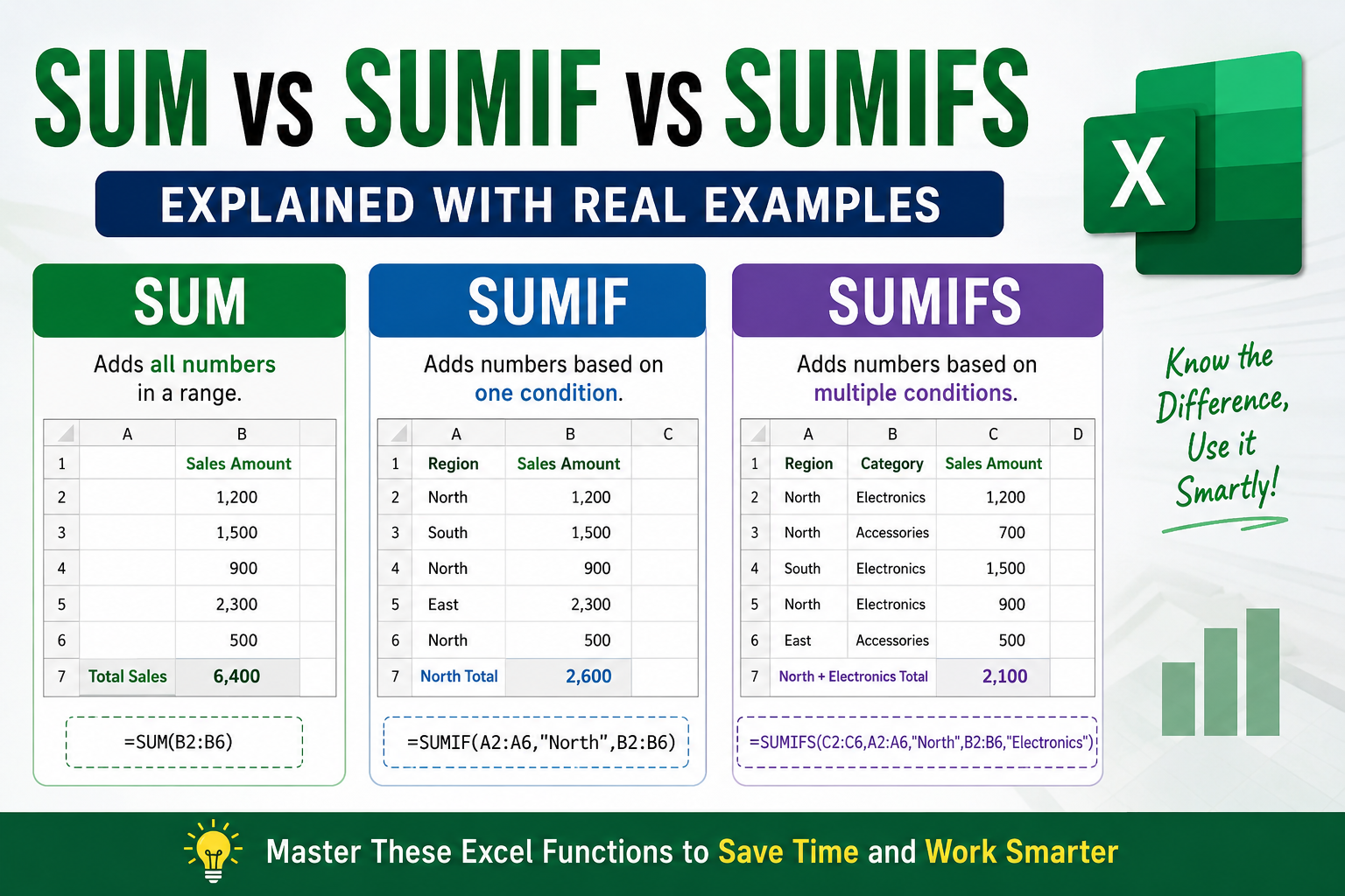 SUM vs SUMIF vs SUMIFS in Excel