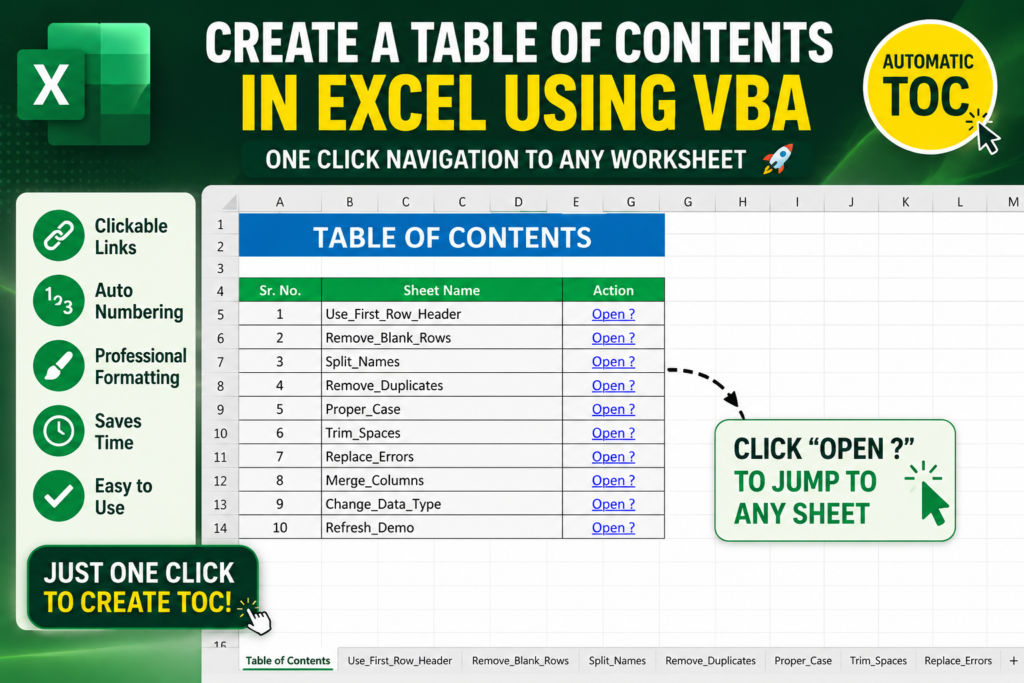 How to Create a Professional Table of Contents (TOC) in Excel Using VBA-2026