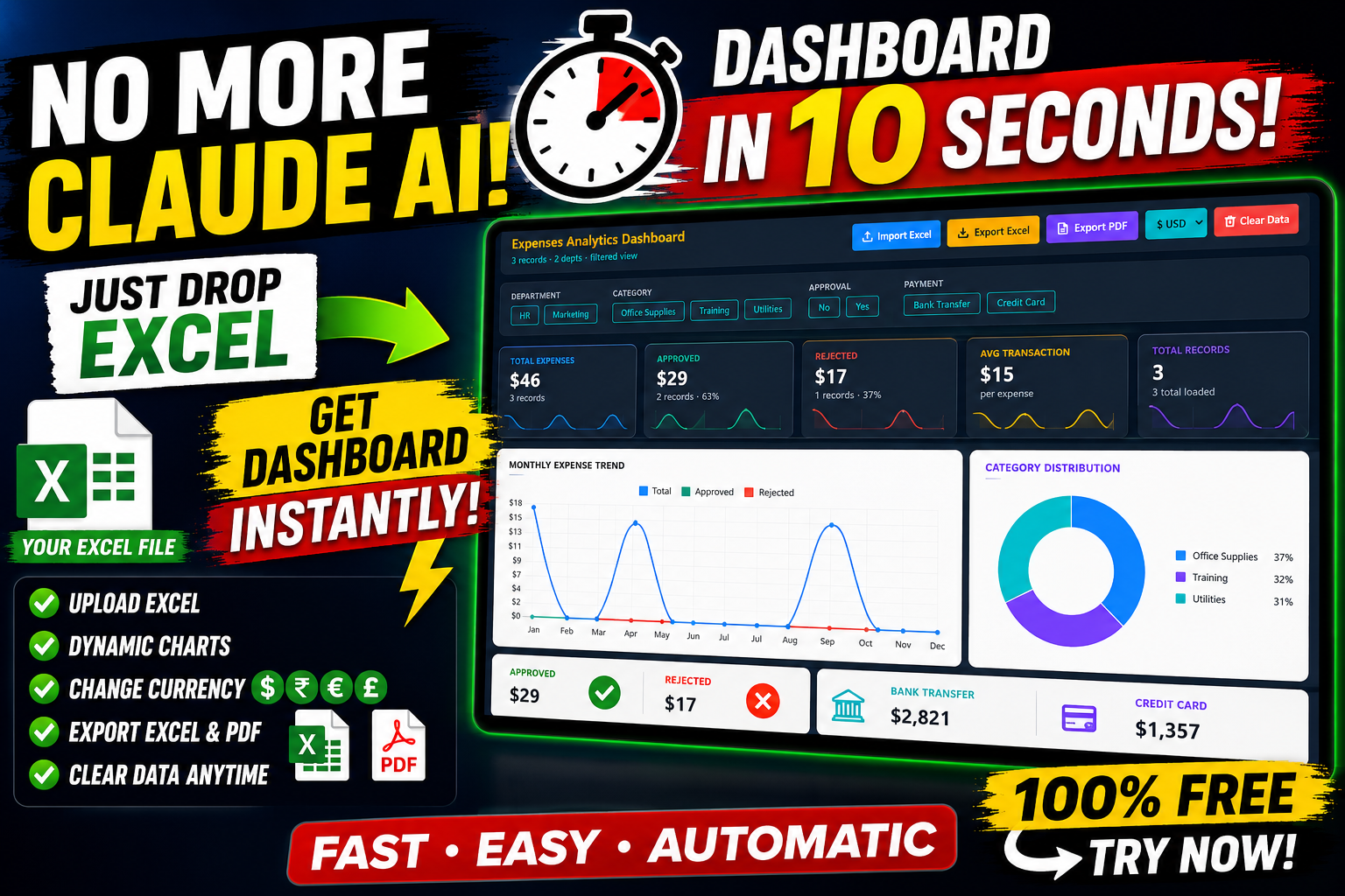 Free Excel Dashboard Generator | Create Interactive Dashboards in Seconds
