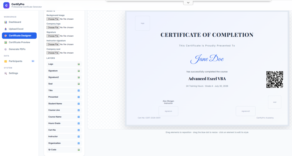 Generate Certificates from Excel