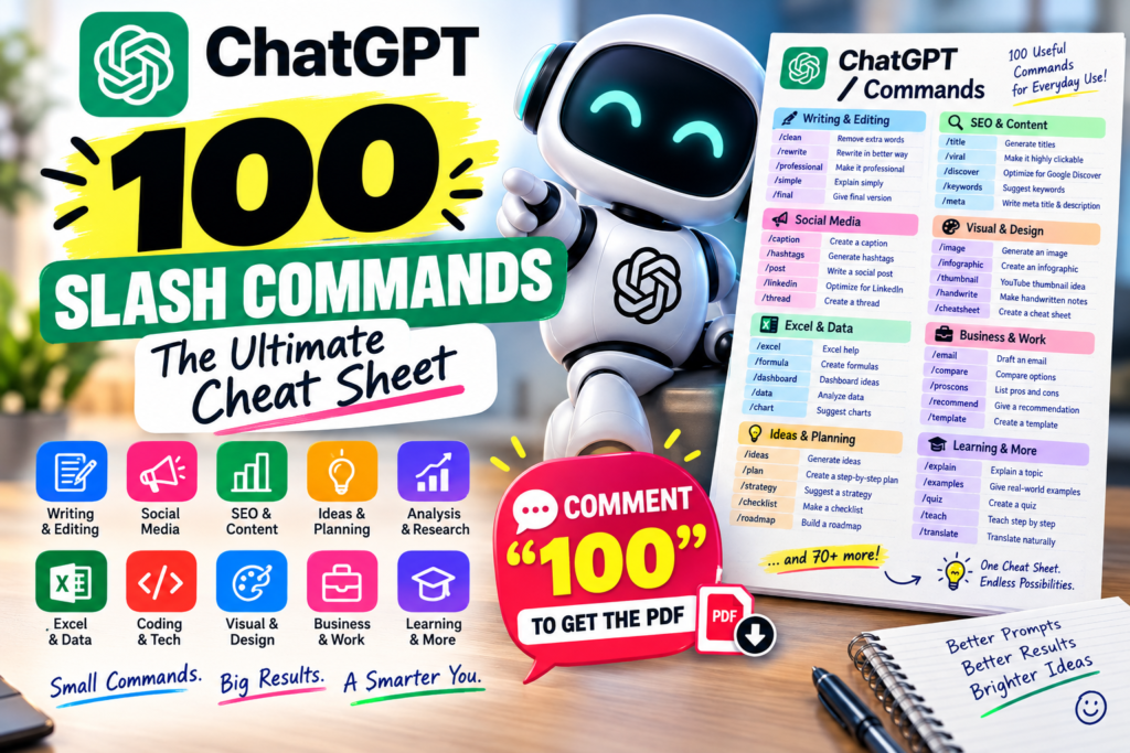 100 ChatGPT Slash Commands Cheat Sheet
